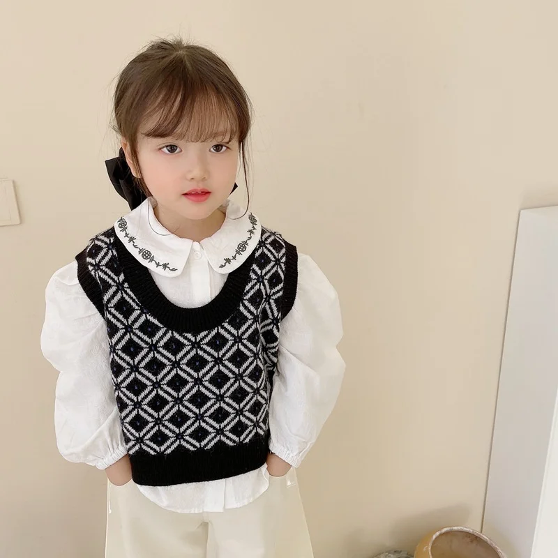 Осенняя Новинка повседневный вязаный жилет в клетку для мальчиков и девочек