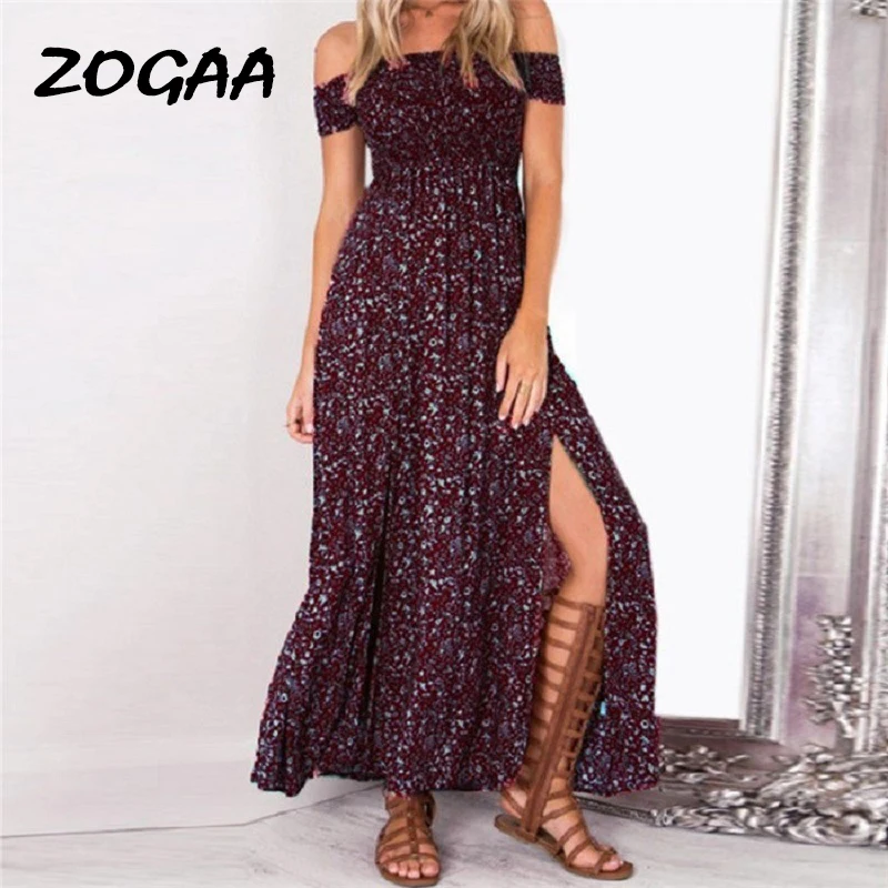 Женская пляжная юбка с открытыми плечами ZOGAA разноцветное Повседневное платье