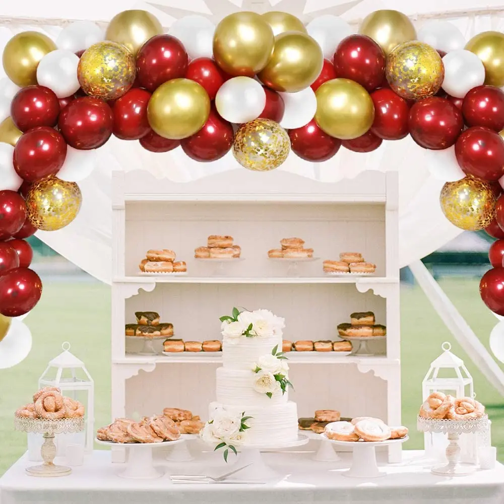 Kit de arco de guirnalda de globos rojos, 102 piezas, confeti dorado transparente, globo blanco para suministros de fiesta de cumplea&ntilde;os y boda-2