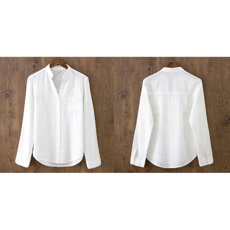 

Korea Spring Autumn Cotton White Shirts Women Long Sleeve V-Neck All Match Shirt OL Lady Blouses L0241080