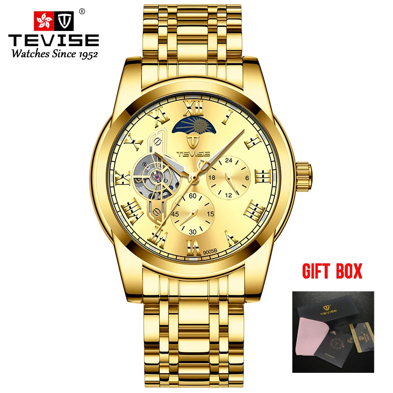 gold Tevise Топ бренд для мужчин Tourbillon автоматические механические часы Скелет часы для мужчин с автоматическим подзаводом мужские наручные часы Relogio Masculino - Цвет: gold