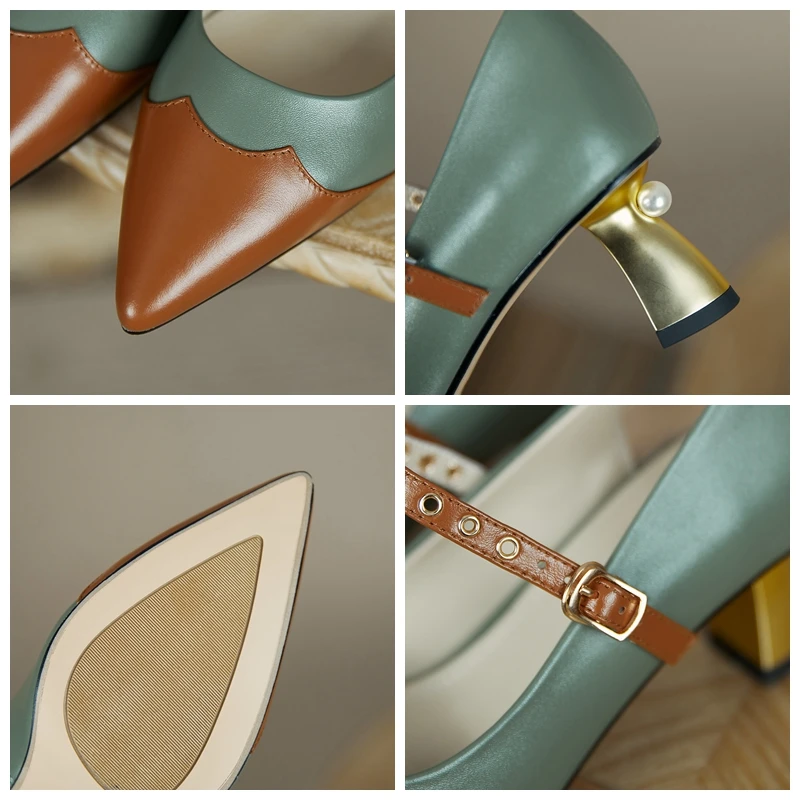 

ORCHA LISA New 2021 Women Pumps Pointed Toe 6cm Block Heels Genuine Leather Buckle Patchwork Stylish Size 39 Casual Date B2423