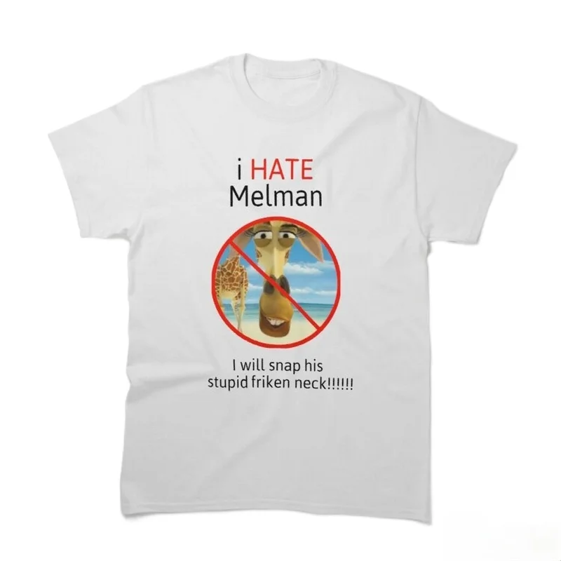 

I hate Melman Streetwear Harajuku Tshirt T Shirt Men Summer Short Sleeve T-Shirt Cotton Fashion Black Tops Tees HipHop