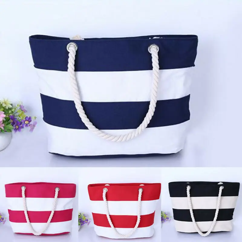 Летние холщовые сумки полосатые принты пляжные тоут женская сумка на плечо