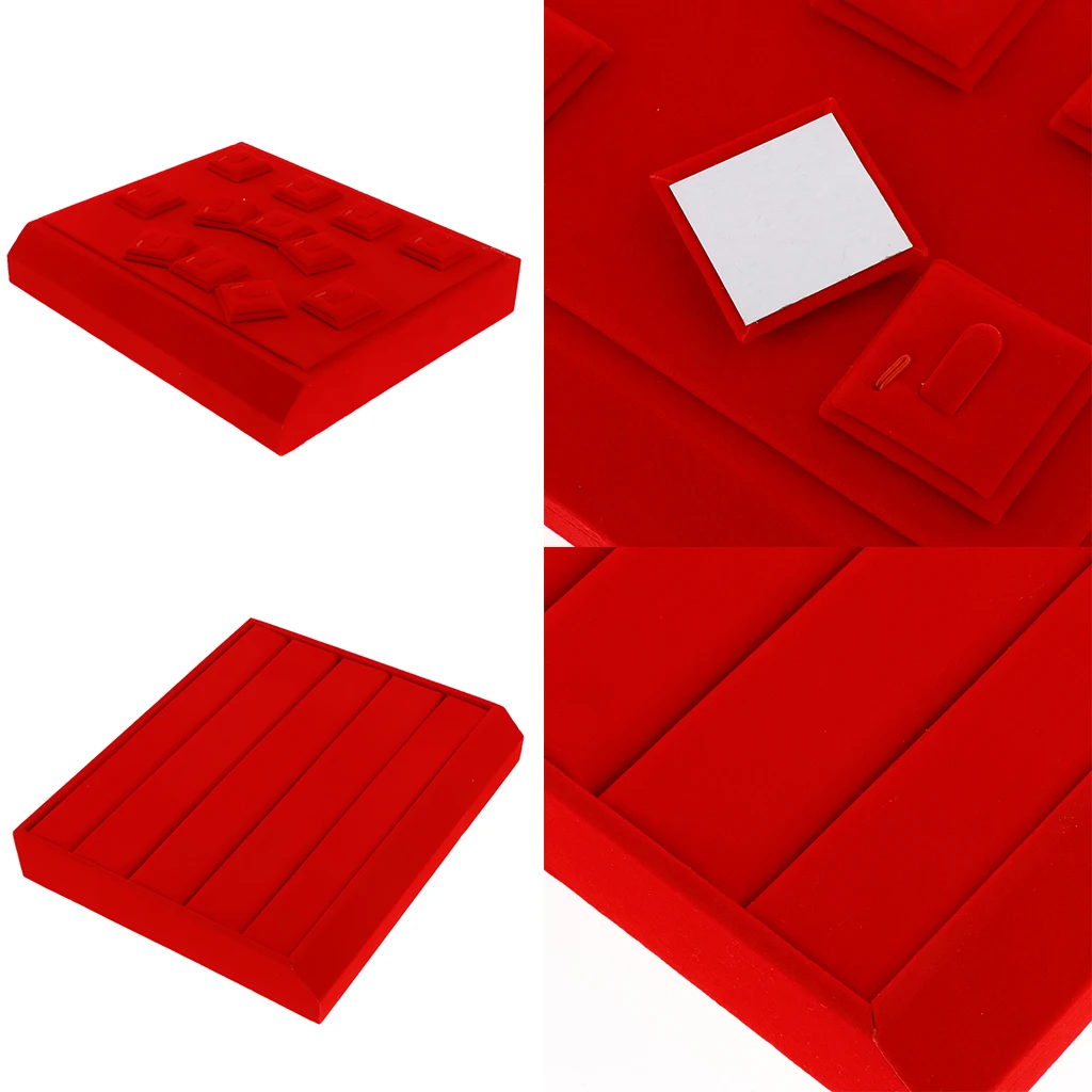 

Роскошный поднос для ювелирных украшений, бархатные красные штабелируемые Органайзеры для хранения безделушек и колец