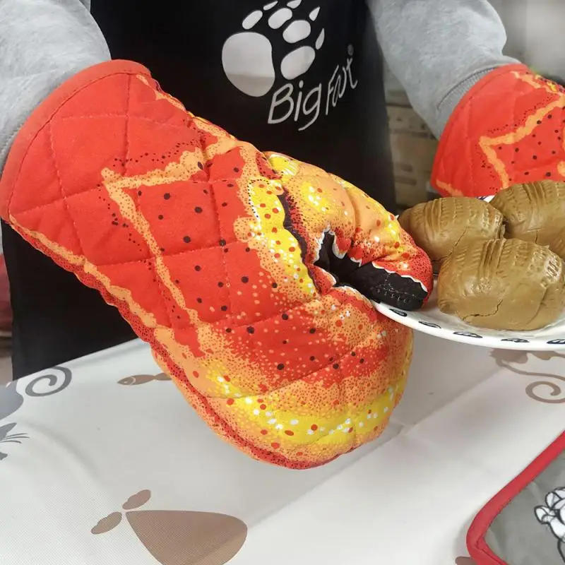 

Перчатки для духовки с 3D рисунком кота и лап, длинные хлопковые изоляционные перчатки для выпечки, Нескользящие термостойкие кухонные перч...