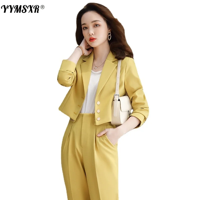 Autumn and Winter New Ladies Professional Short Suit Trousers Two-piece High-quality Single-breasted Jacket Elegant Trousers