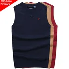 100% хлопок высокого качества; Сезон весна-осень; С v-образным вырезом мужские с вязаным жилетом; Повседневные пуловеры; Свитер без рукавов, модные тонкие мужские топы