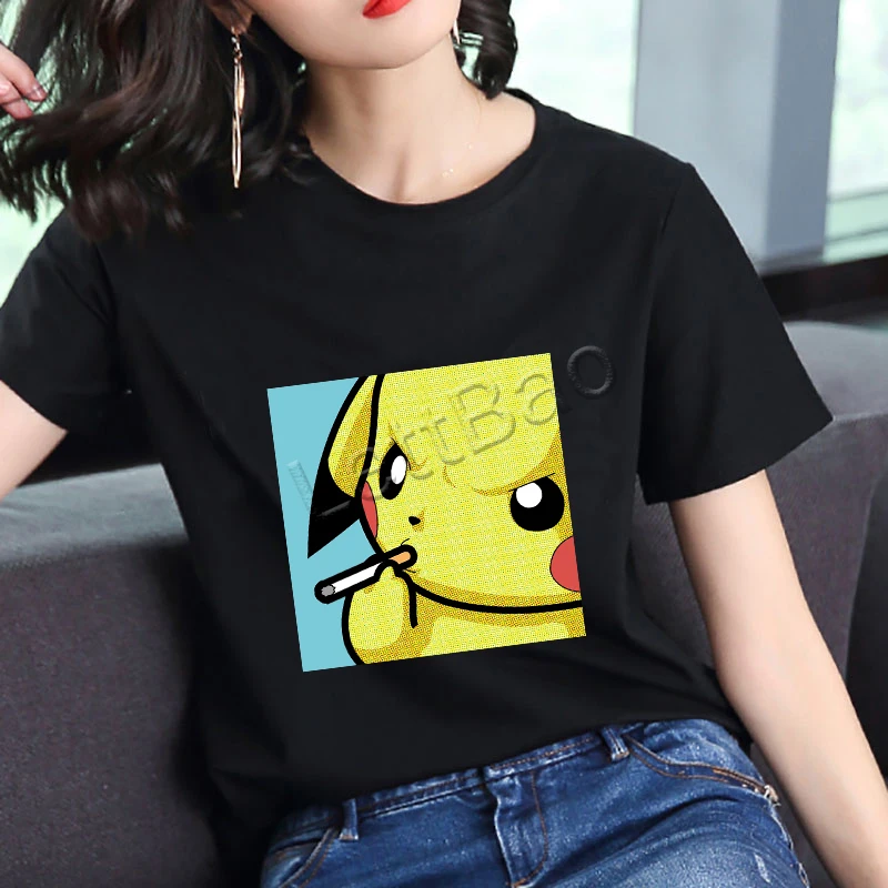 Kawaii Lady рубашка для курения Пикачу черный комикс Топы Тайная Жизнь футболка