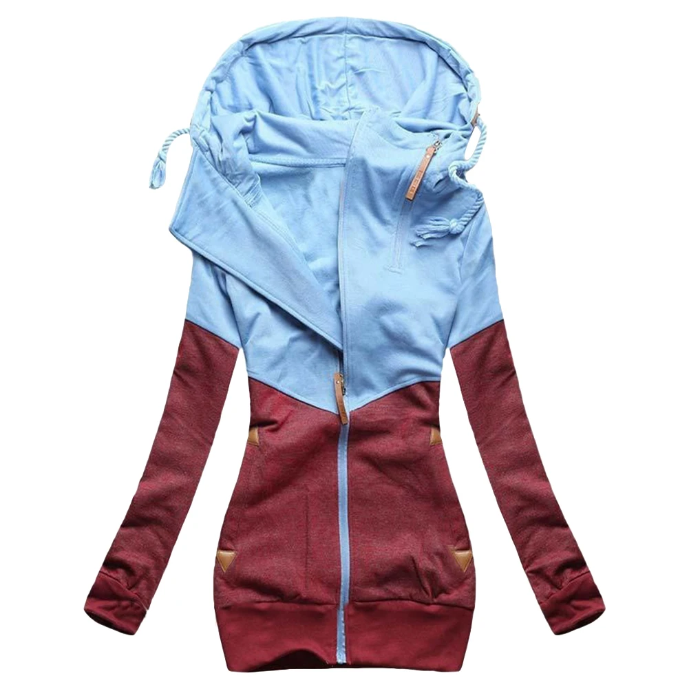 Модная весенняя Осенняя Женская цветная куртка с капюшоном молнией длинным