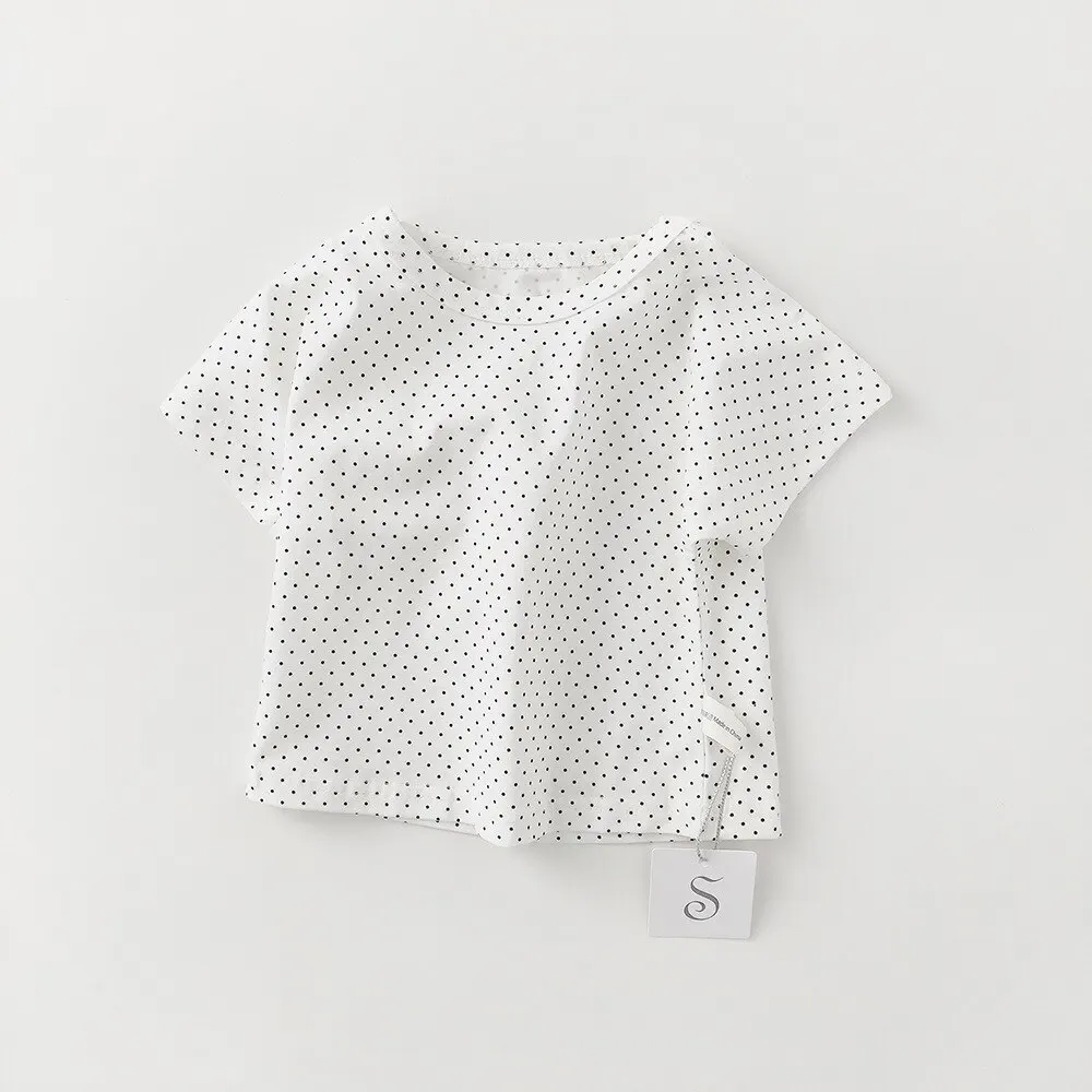 Футболка в горошек с короткими рукавами для маленьких мальчиков и девочек +