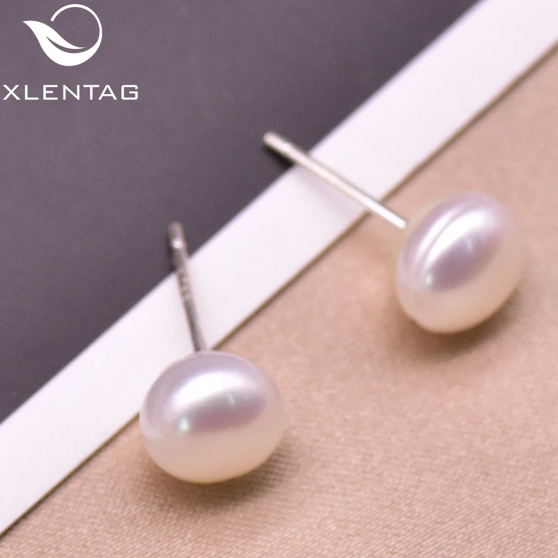 XlentAg натуральный пресноводный жемчуг серьги гвоздики для женщин Свадебные 925