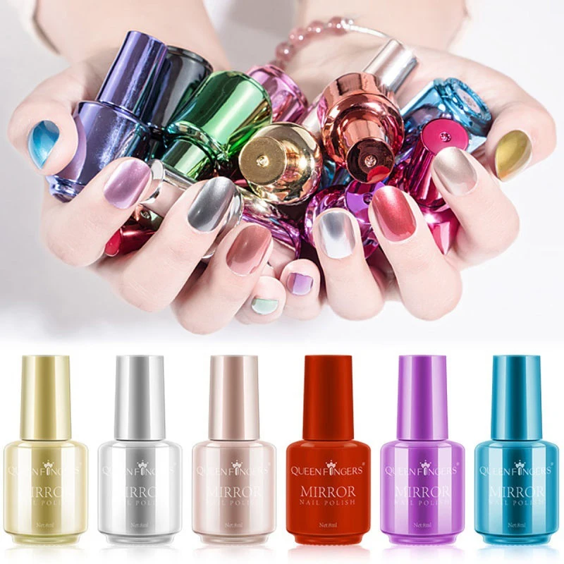 New 12 Colors Mirror Effect Metallic Lacquer Nail Polish Rose Gold Chrome Semi Permanent Hybrid Nail Art Design Varnishes