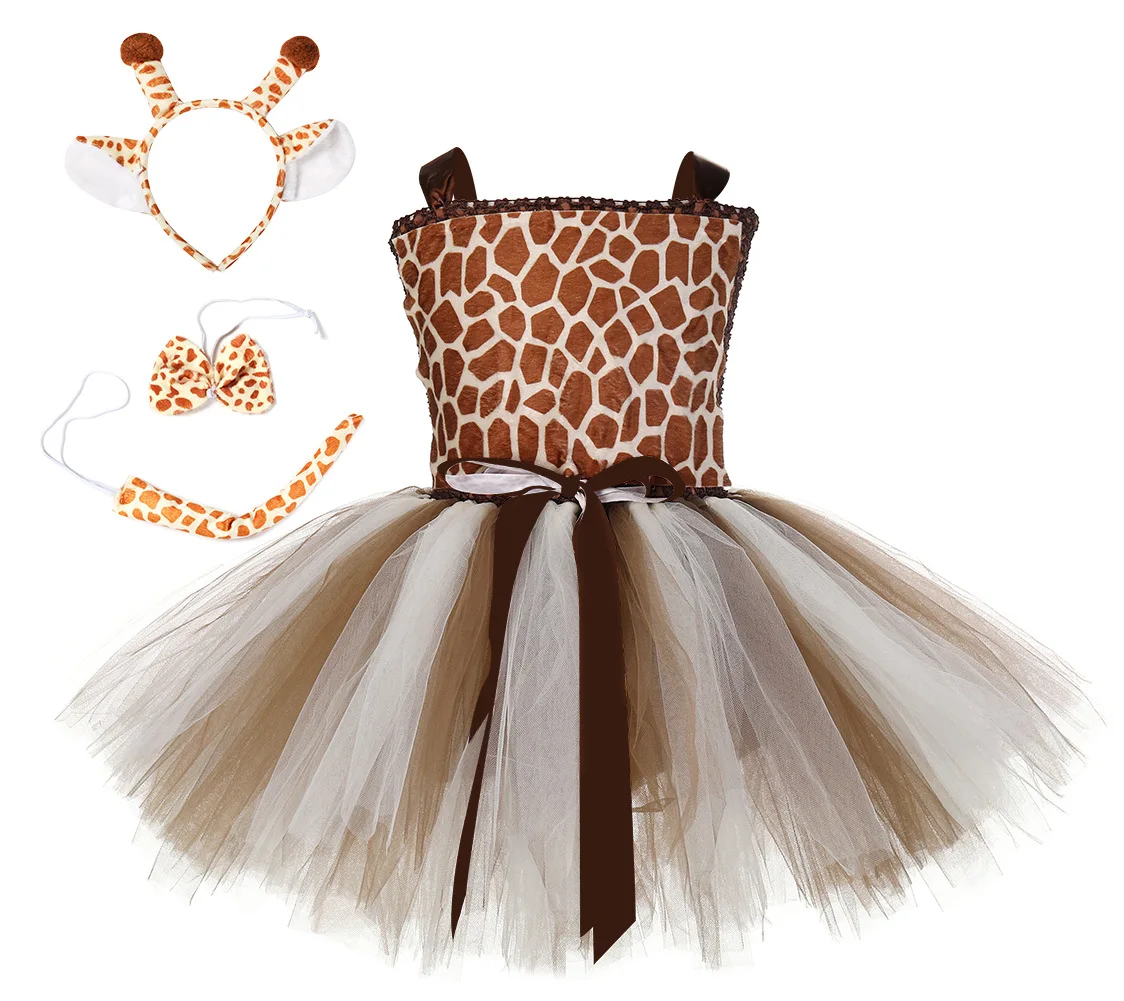 Giraffe Girl Tutu Dress With Matching Headband Set Baby Kids Cute Animal Role Play Costume Outfit Clothes For Halloween Birthday |