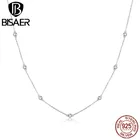 Бисерные циркониевые ожерелья BISAER 925 пробы серебряные Простые Длинные женские ожерелья с цепочками роскошные серебряные ювелирные изделия ECN393