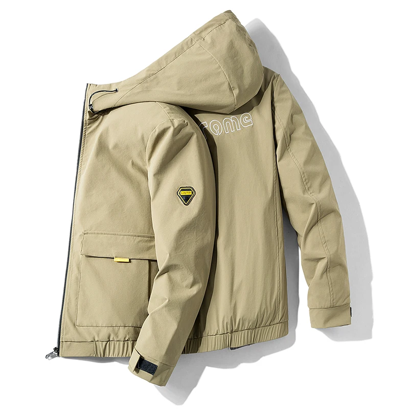 

2021 Autumn New Hooded Jacket Men's Coat Men's Casual Jacket Large Tooling Coat Baseball Jackets Men Overcoat Work Clothes Kahki