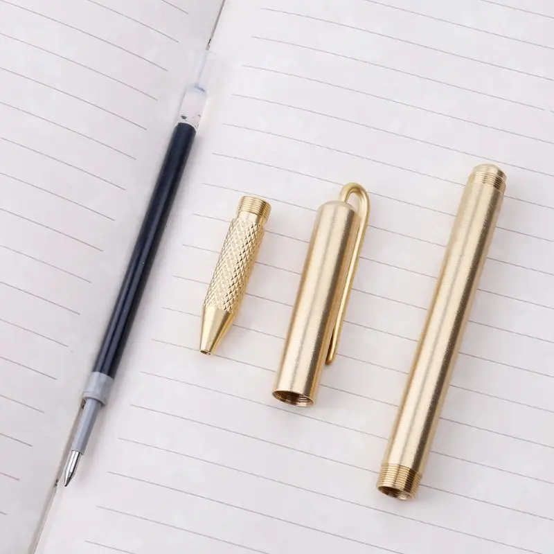 Ретро золотая латунная черная чернильная шариковая ручка ручной работы с