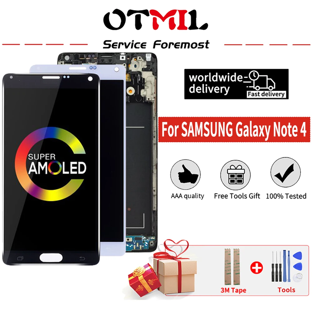 

OTMIL 5,7 "активно-матричные осид, для SAMSUNG Galaxy Note 4 ЖК-дисплей сенсорный экран с рамкой для SAMSUNG Note 4 с ЖК-дисплеем для N910A N910F N910H