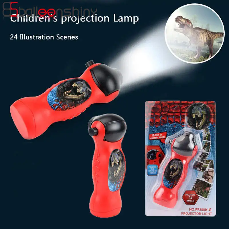 Balleenshiny Children's Cartoon Projection Flashlight 24 Patterns Early Education Slides LED Lights Toy Projector Kids Toys