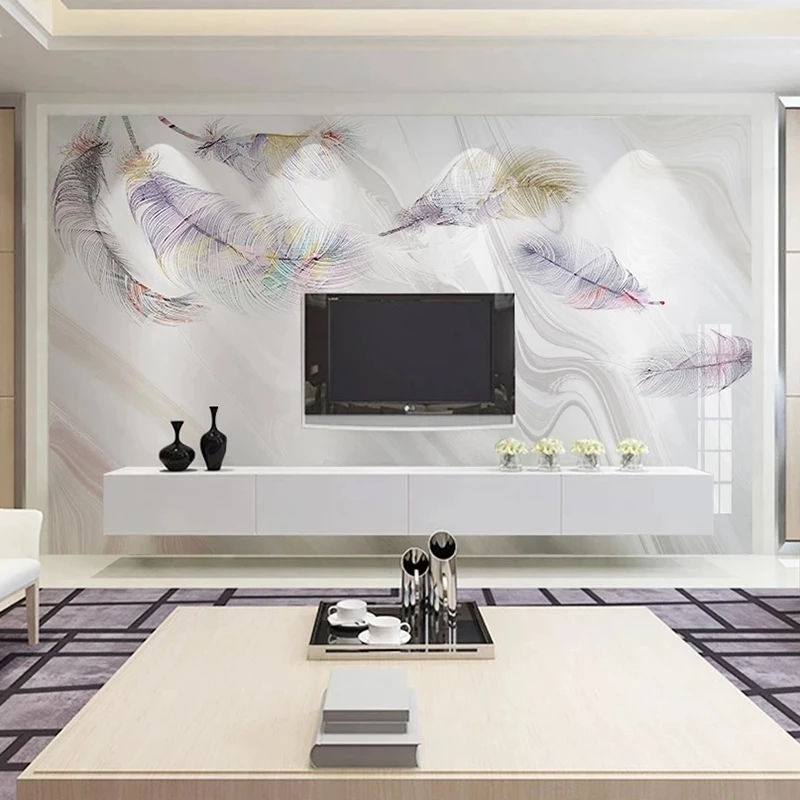 Самоклеящиеся 3D-обои на заказ современные абстрактные перья мрамор