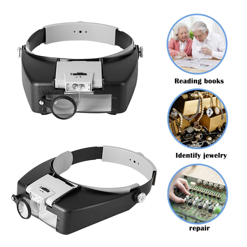 

10X Headband LED Magnifying Glasses Illuminated Magnifier Adjustable Head Loupe Jewelry Reading Watchmaker Repair Tool