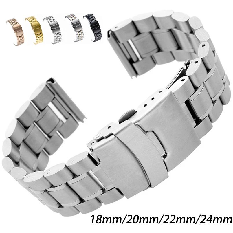 

18mm 20mm 22mm 24mm Watchband Metal Bracelet Solid Stainless Steel Watch Straps Double Lock Buckle Wrist Band Tool Accessories