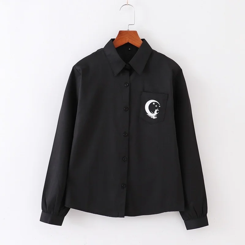

2021 summer new style JK uniform shirt moon embroidered shirt long-sleeved short-sleeved female student college style Japanese