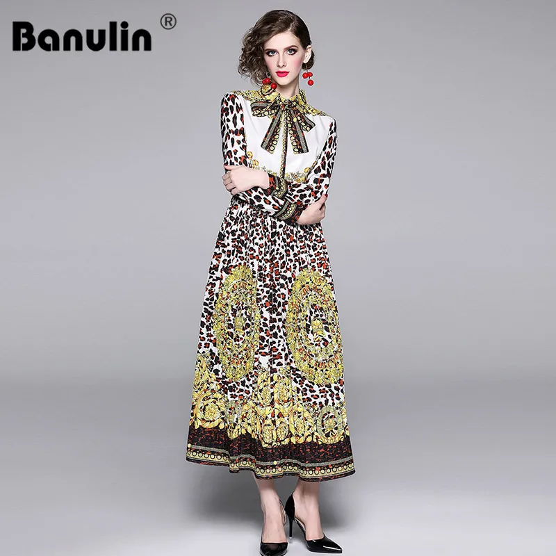 Banulin осеннее леопардовое винтажное платье макси с принтом женские подиумные