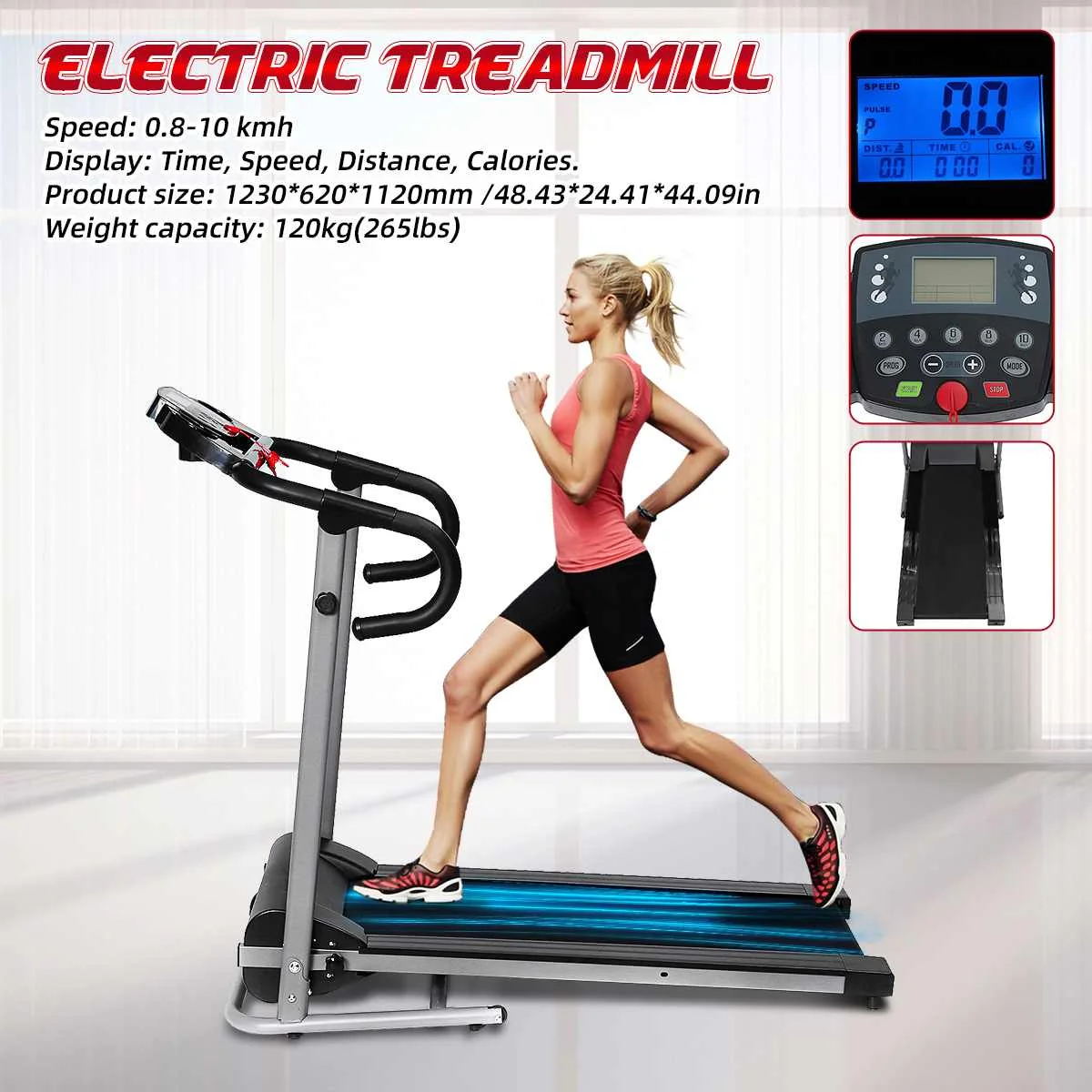 

Multifunctional Electric Treadmill Foldable Walking Pad Home Running Fitness Machine Gym Stepper Cardio Workout Upright Storage