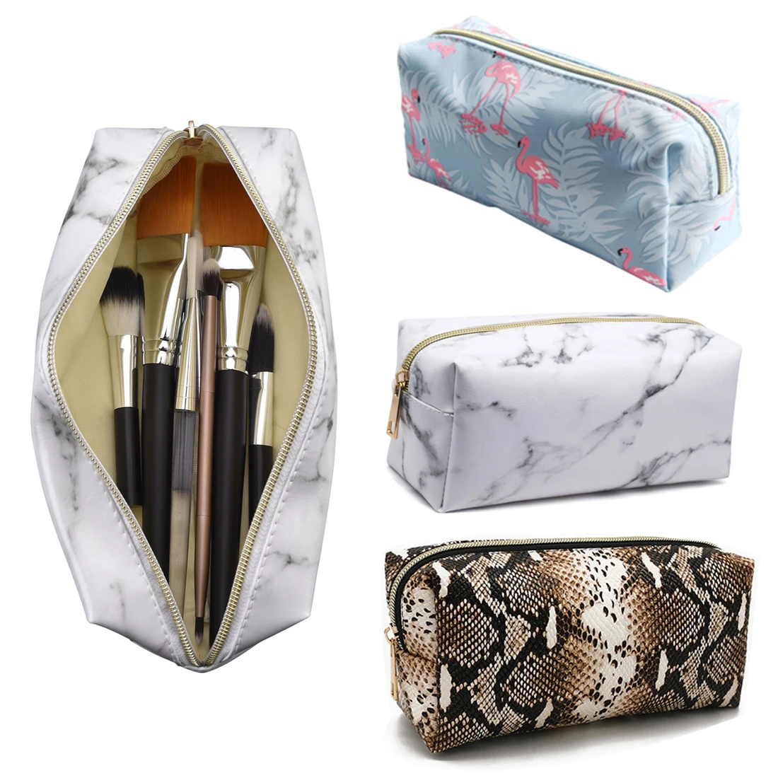

Makeup Bag Organizer Set Portable Large lady Cosmetic Pouch Travel Holder PU Handbag Zipper Pencil Storage Box