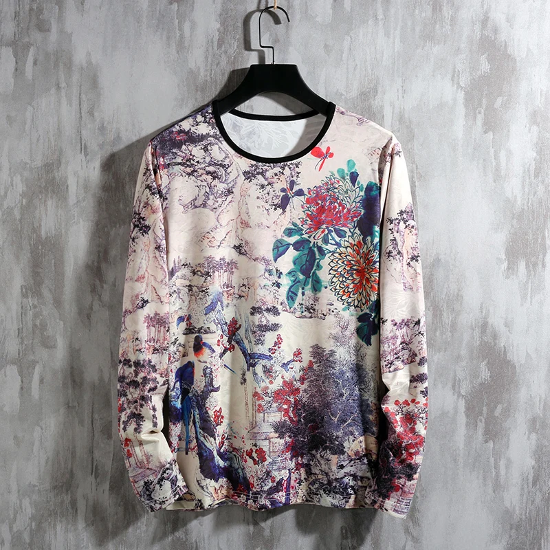 Футболка с длинным рукавом мужская круглым вырезом футболки 3D принтом брендовая