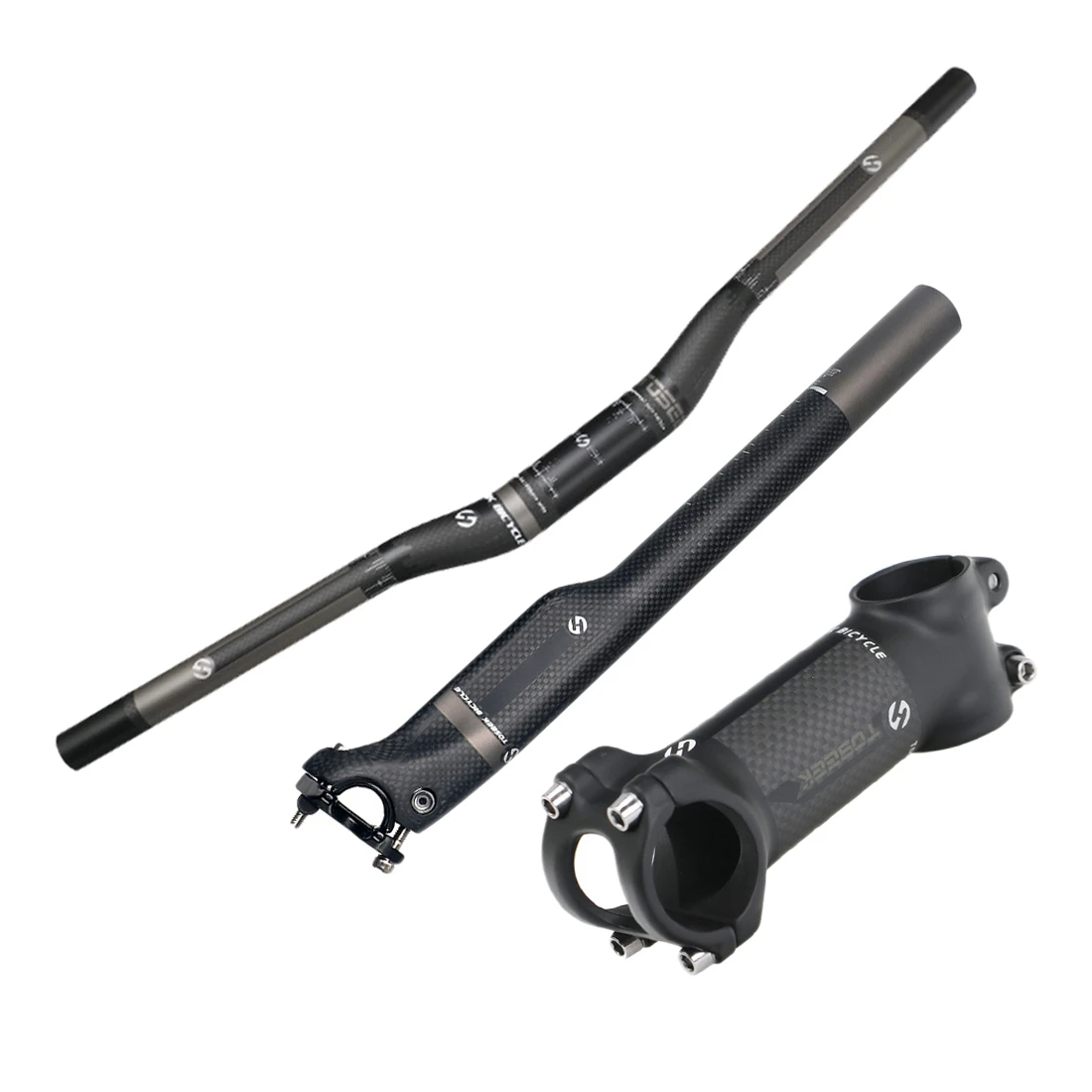 

TOSEEK 3K Carbon Fibre MTB Handlebar Sets Lightweight Bike Handlebar Seatpost Stem Set Bike Parts