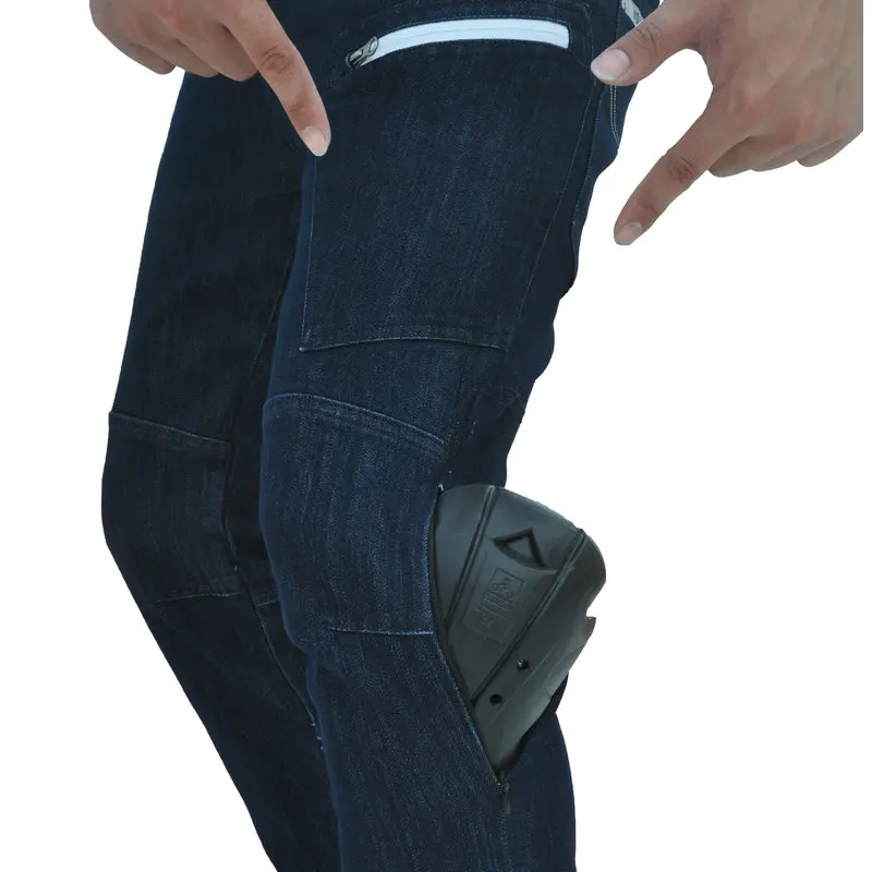 Темно синие всесезонные ветрозащитные водонепроницаемые мотоциклетные джинсы с