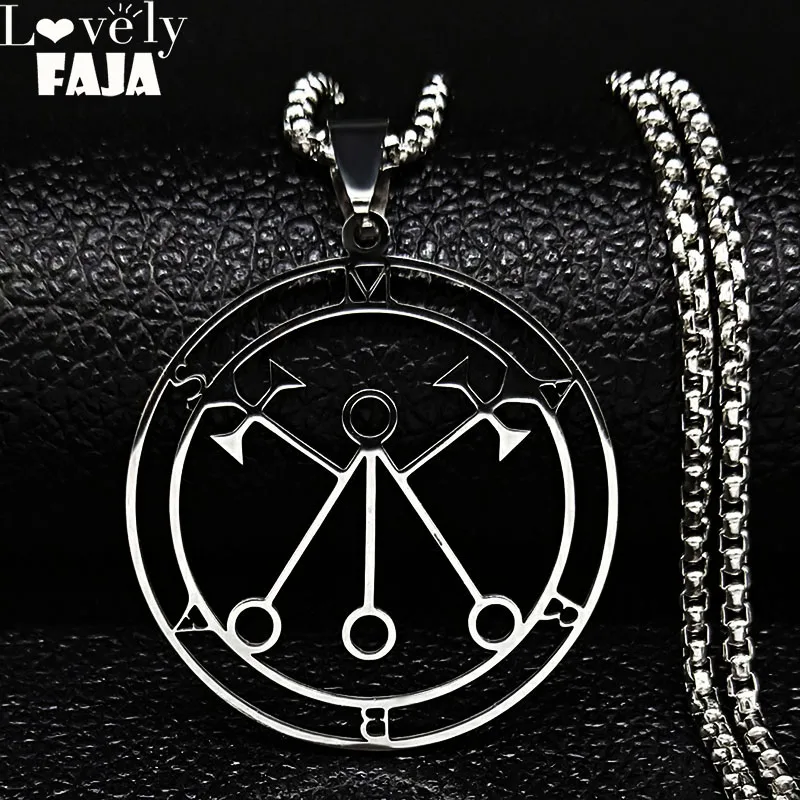 

2023 Lucifer Sigil Seal Stainless Steel Chain Necklace Satan Statement Necklace Marbas Lazer Key Baphomet Seal Jewelry N3036S03