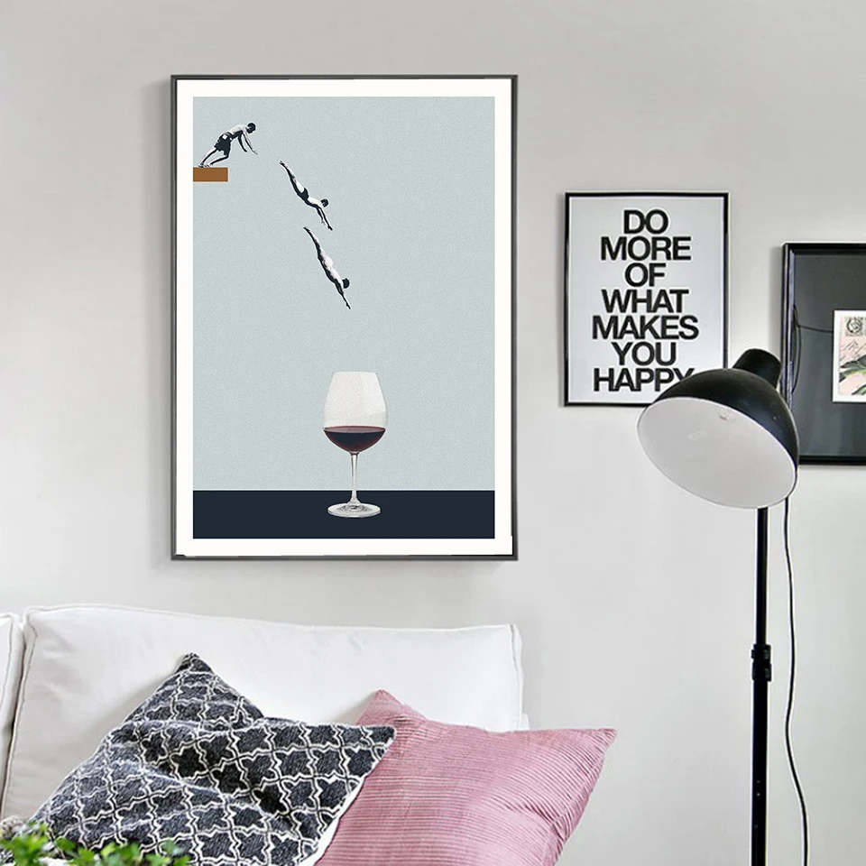 

Abstract Nordic Poster Swim Beauty Wine Glass Canvas Painting Art Pictures For Living Room Modern Home Decorative On The Wall