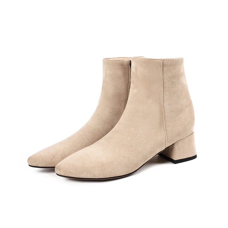 beige Short plush Новая женская обувь ботильоны на высоком каблуке без застежки зимние растягивающиеся сапоги-носки элегантная обувь на высоком квадратном каблуке Женская обувь, большие размеры 32-44 - Цвет: beige Short plush