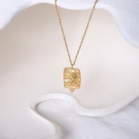 ins hot emboss lion double side view necklace titanium steel plated 18k gold collar power pendant necklace for women girl 2021