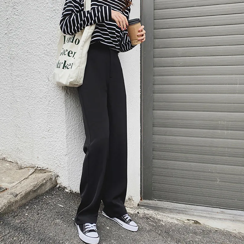 OL Стиль Широкие брюки женские Новые однотонные с высокой талией элегантные