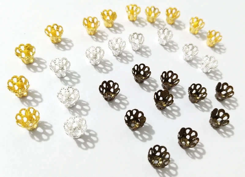 100 шт 6 мм золотые серебряные цветочные бусинки аксессуары для рукоделия концевые