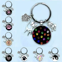 fashionable cute animal paw print keychain for cats and dogs i love glass pendant mini heart keyring car key men and girls favor