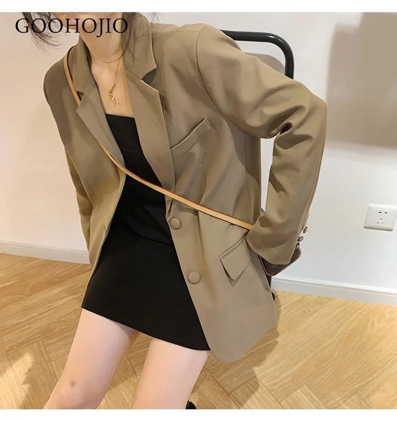

GOOHOJIO Office Ladies Notched Collar Plaid Women Blazer Double Breasted Autumn Jacket 2021 Casual Pockets Female Suits Coat