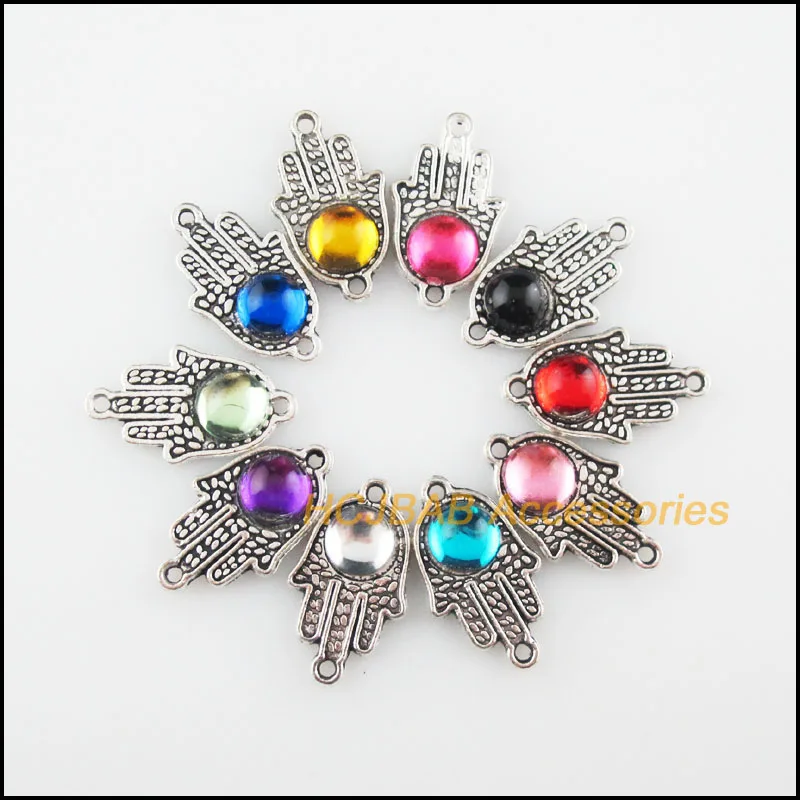 

20Pcs Tibetan Silver Tone Palm Mixed Acrylic Hand Charms Connectors 10x18mm