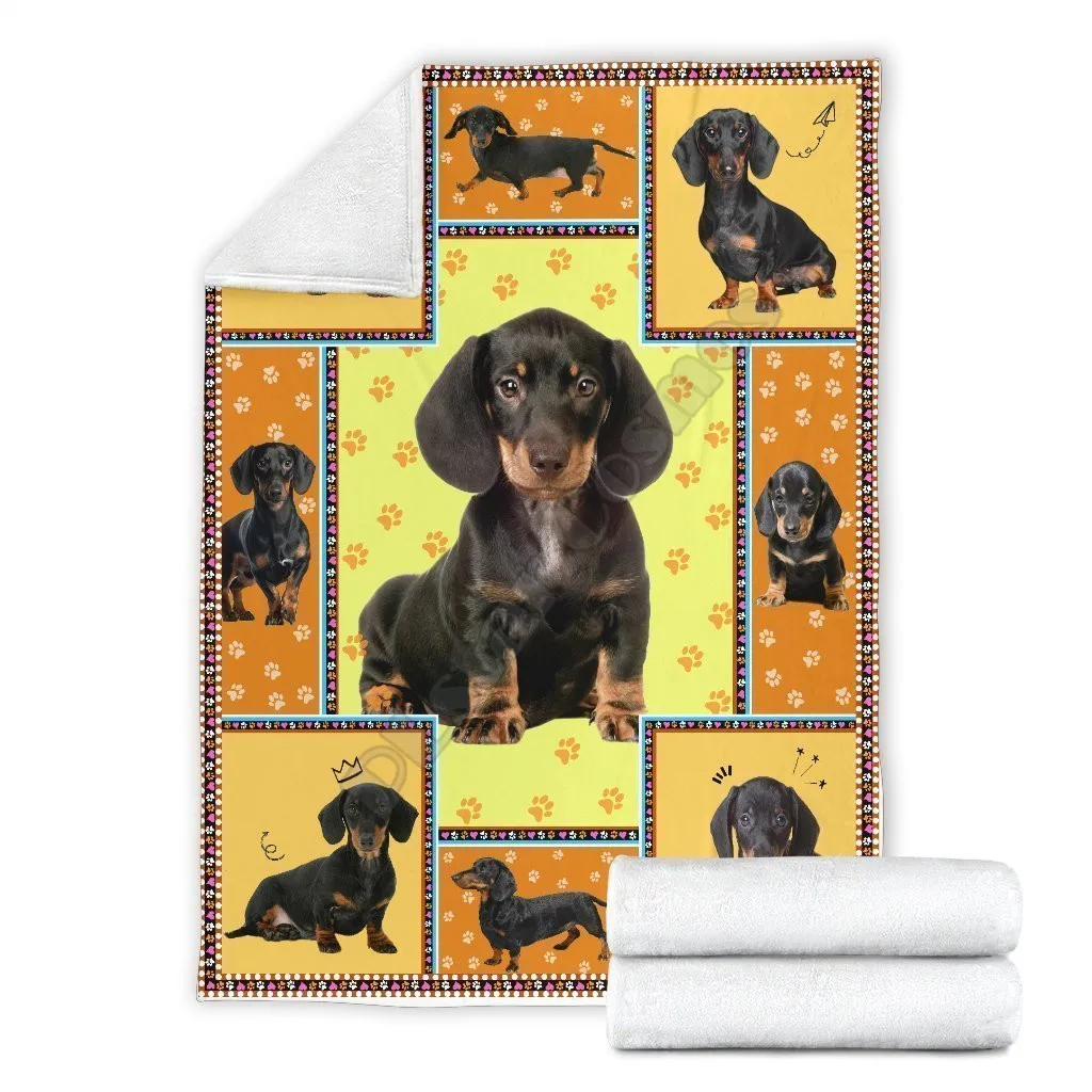 

Dachshund yellow fleece blanket frame Printed Blanket Adults/kids Fleece Blanket Sherpa Blanket