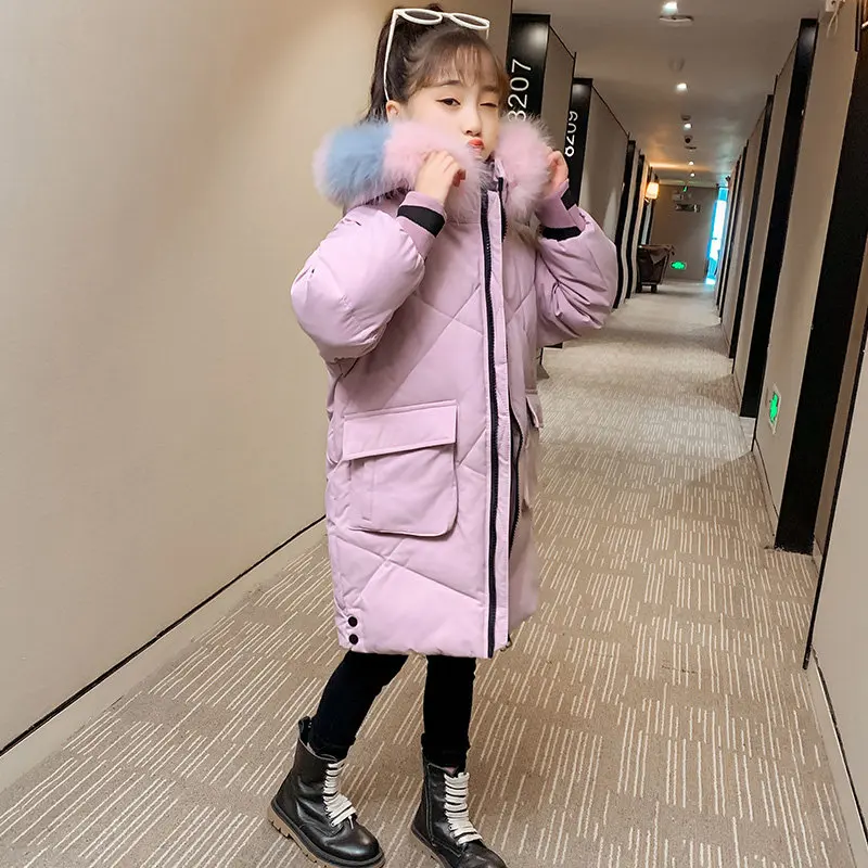 

Fashion Young Girls Coat Winter Parkas Outerwear Teenage Outfit Children Kids Fur Hooded Warm Jacket for 5 6 8 10 12 13Years Old