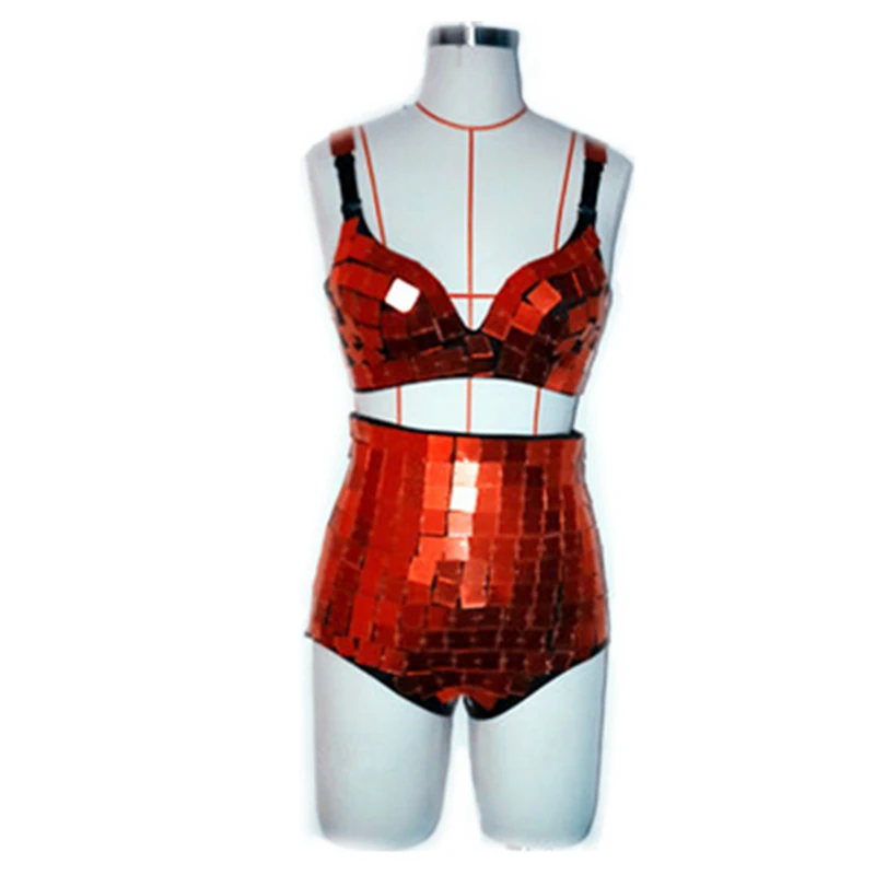 (Бюстгальтер + шорты) золотистый/серебристый/красный Зеркальный цвет сексуальный