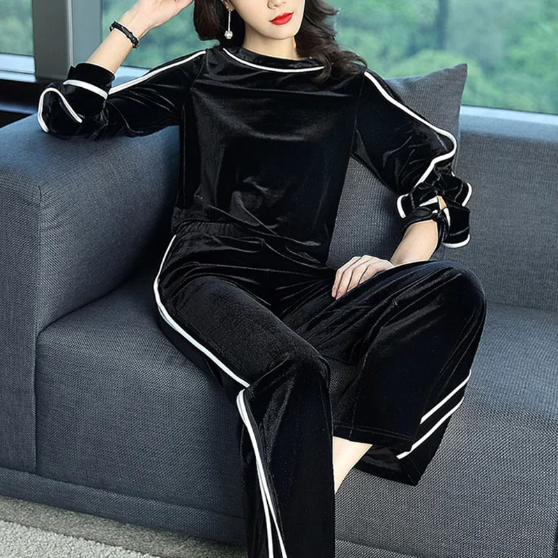 Женский бархатный комплект из двух предметов элегантный велюровый спортивный