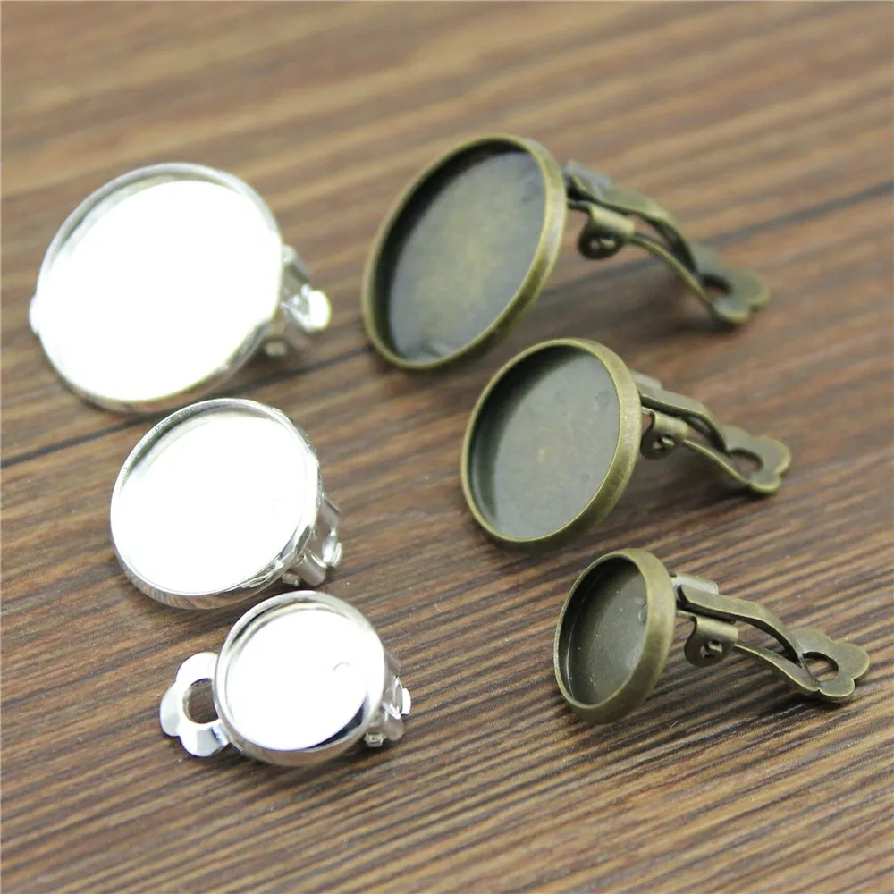

10pcs 2 Colors Fit 10/12/14/16/18/20mm Glass Cabochons Copper Material Earring Clips, Earring Base Setting, DIY Earring Findings