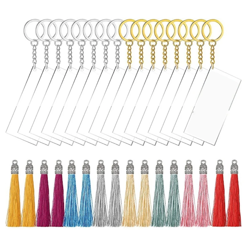 

48 Pieces Acrylic Keychain Blanks Song Key Chain Rectangle Keychain Tassels Set with 16 Clear Acrylic Blanks