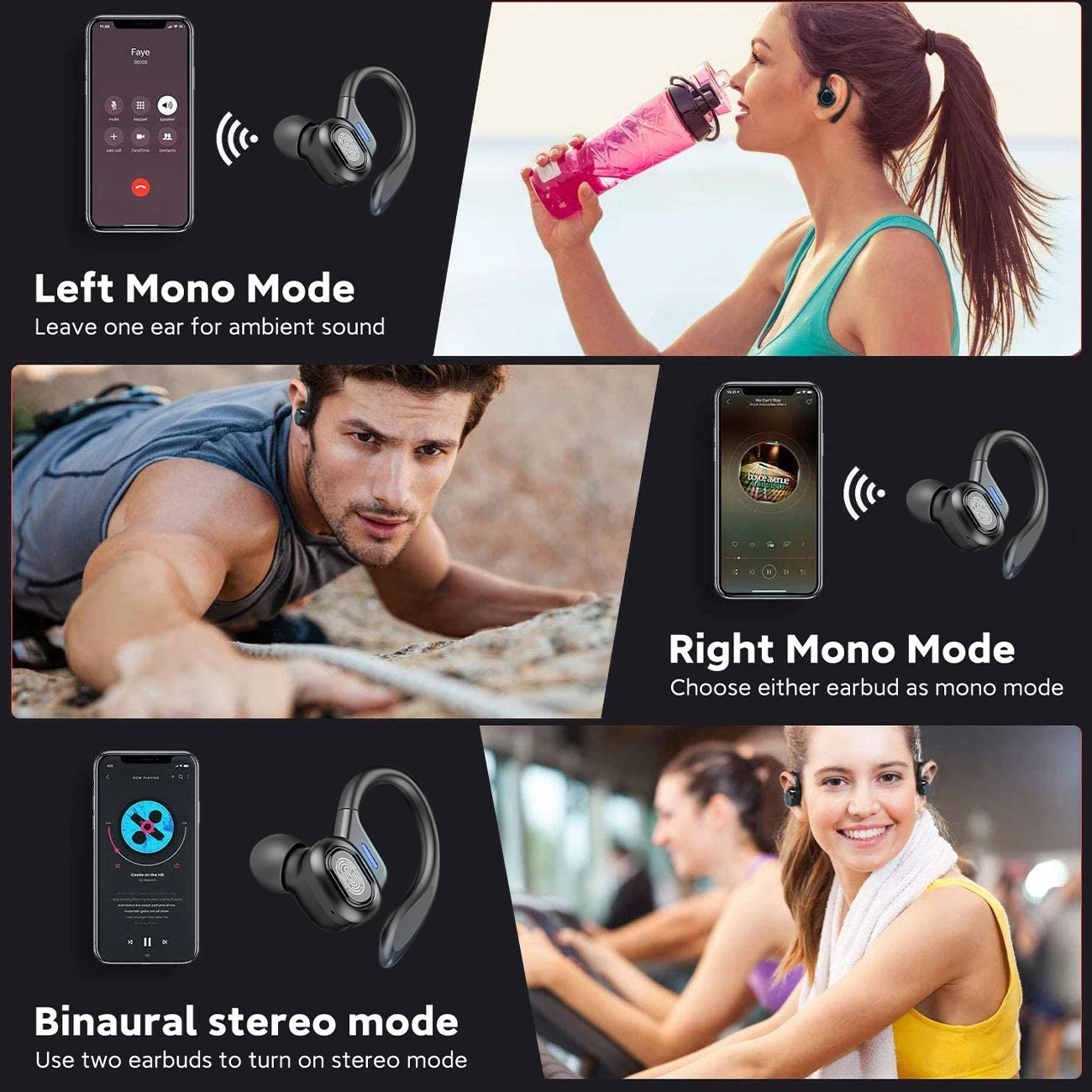 

Bluetooth5.0 Headset TWS Wireless Earbuds Earphones HD HiFi Stereo Headphones Ear Hook IPX6 Waterproof Sports Running Gym Touch