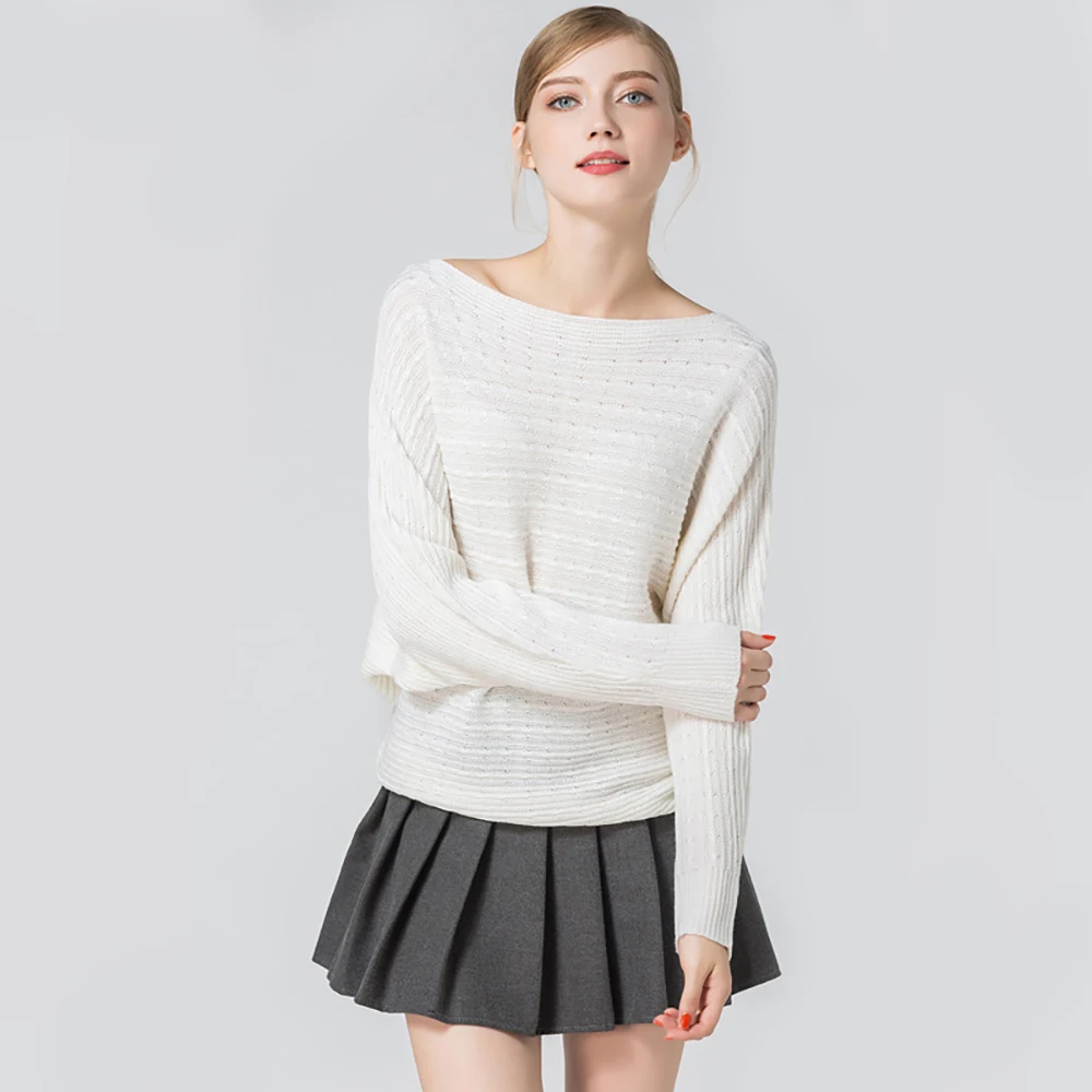 

Spring Autumn Women's Slash Neck Batwing Sleeve Fashion Pullover Sweater